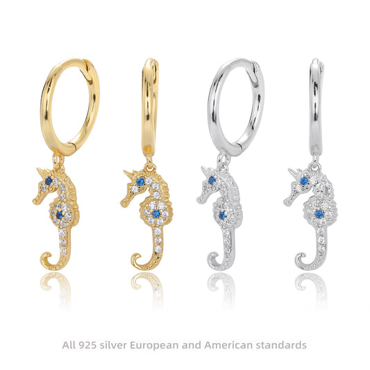 Seahorse sterling silver hoops