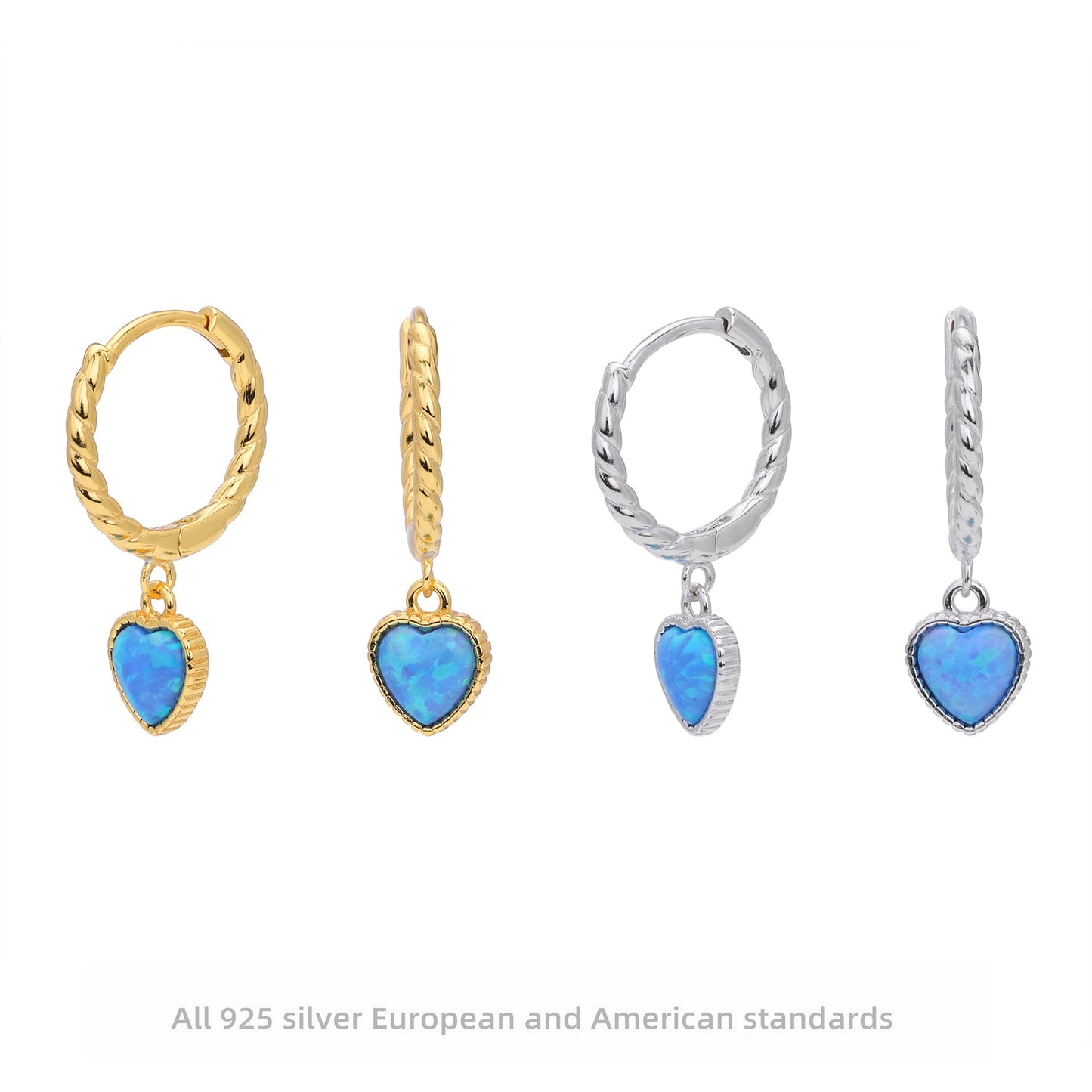 Opal sterling silver heart hoops