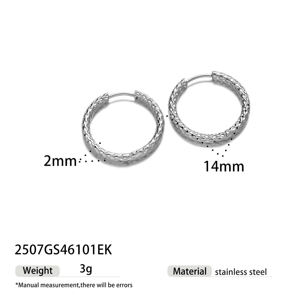 Heidi 2mm classic pattern hoops earrings