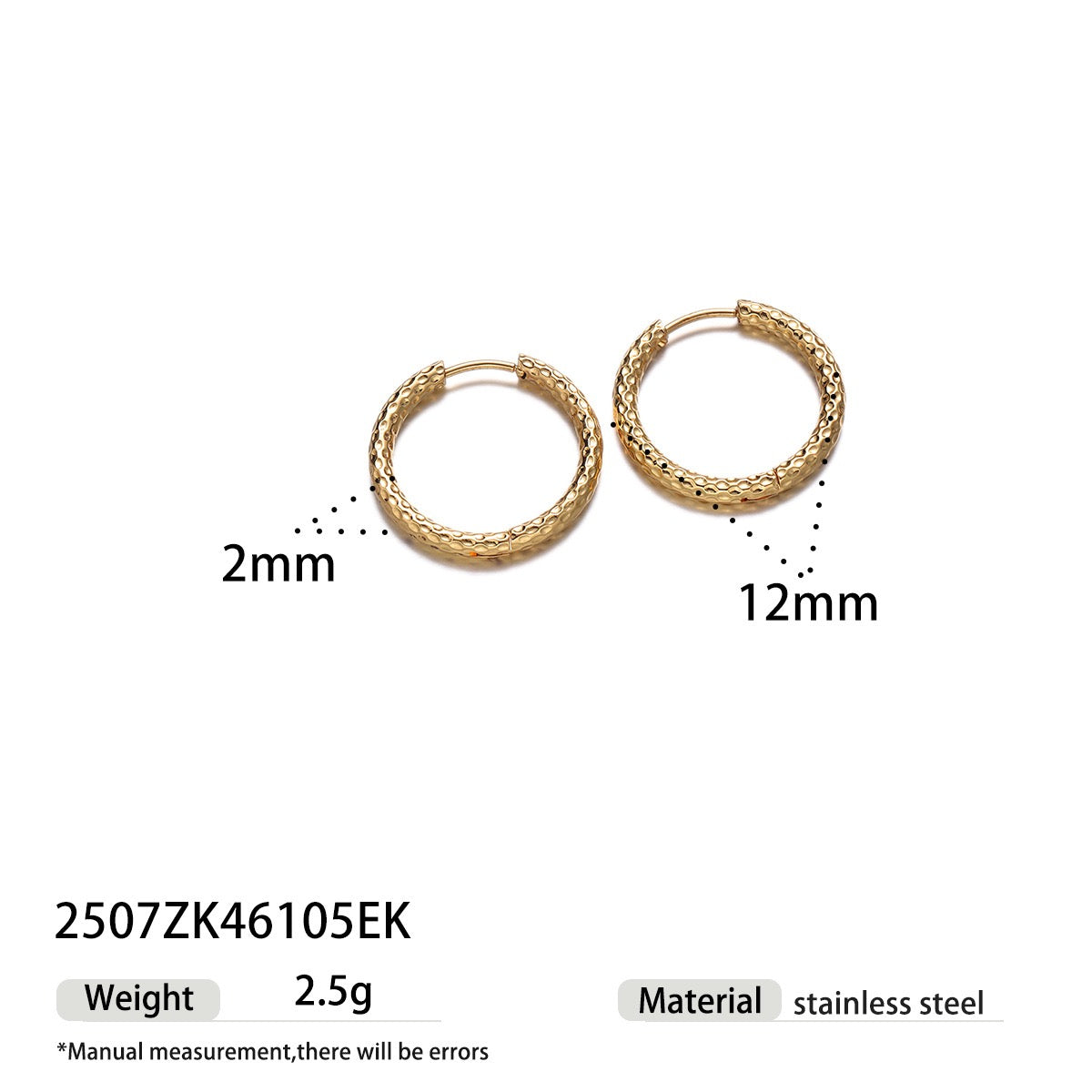 Heidi 2mm classic pattern hoops earrings