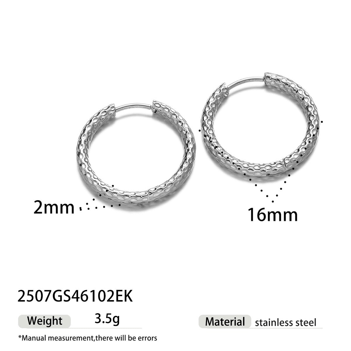 Heidi 2mm classic pattern hoops earrings