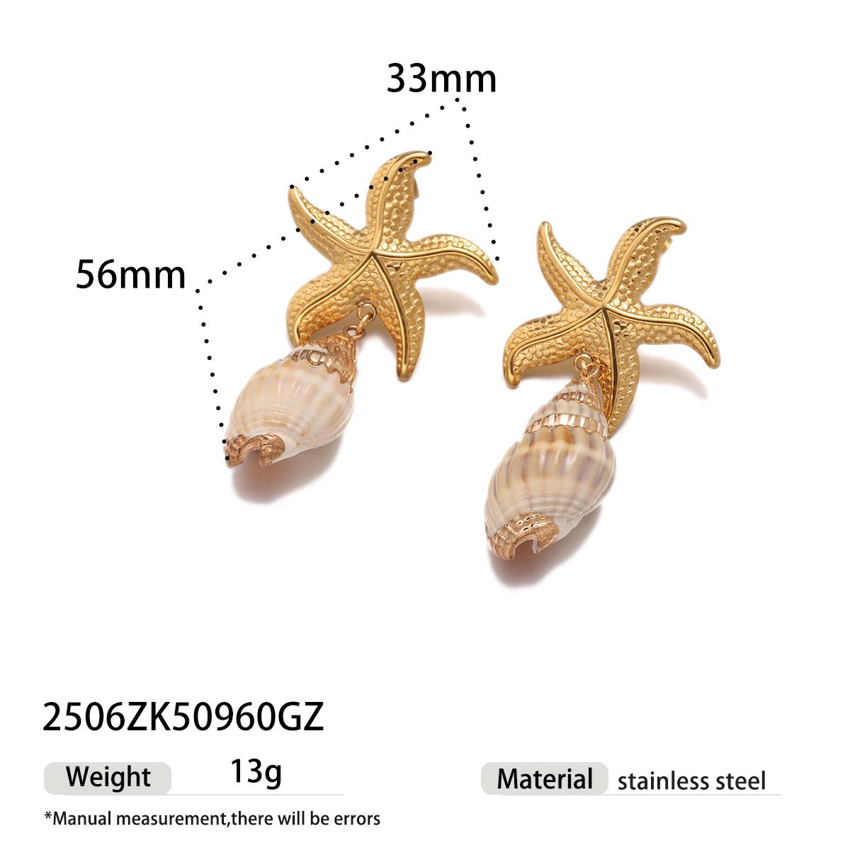 Sarah Starfish natural shells earrings