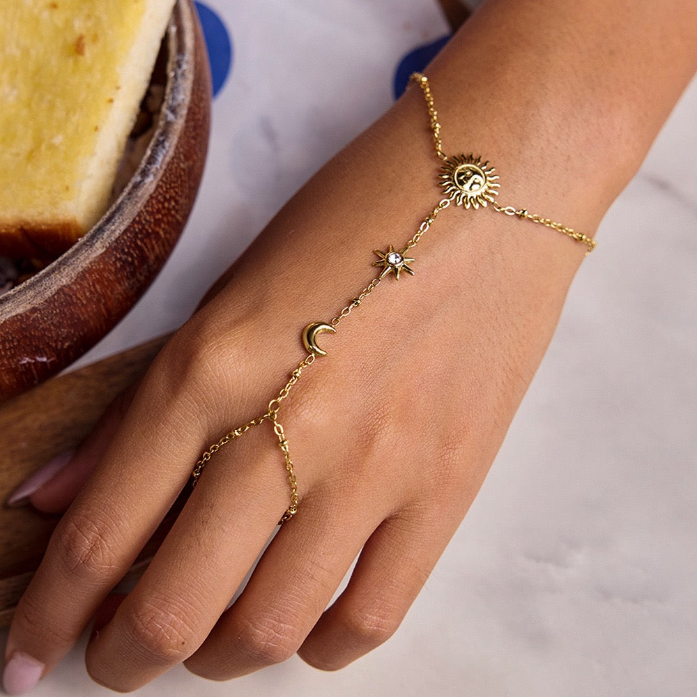 Sun moon hand chain bracelet