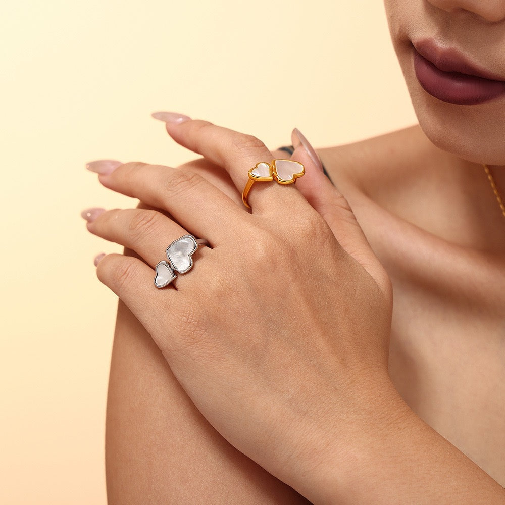 Double heart white rings