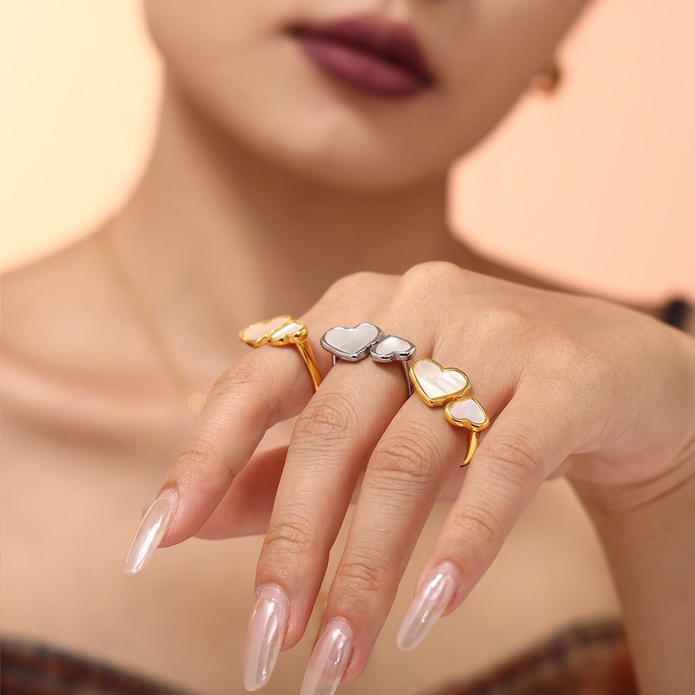 Double heart white rings