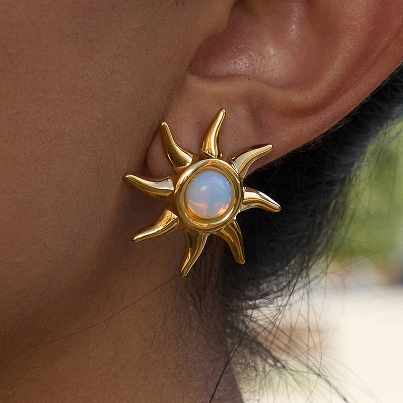 Moon stones sun earrings