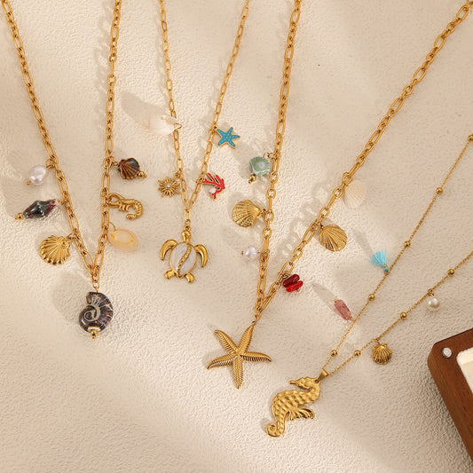 Starfish seahorse charm necklace