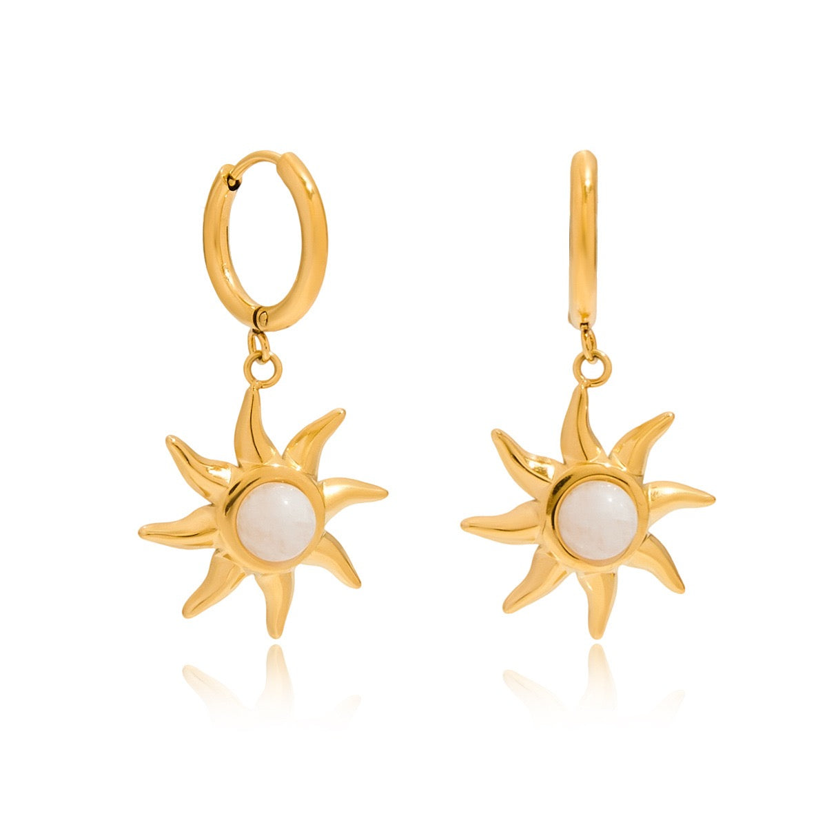 Moon stone sun hoops