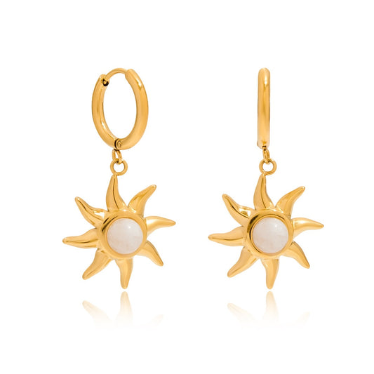 Moon stone sun hoops