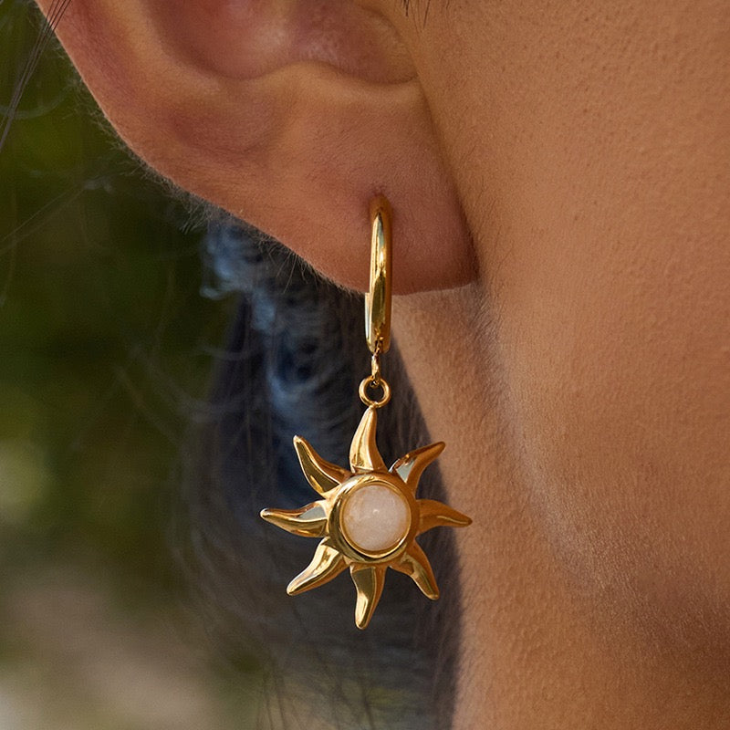 Moon stone sun hoops