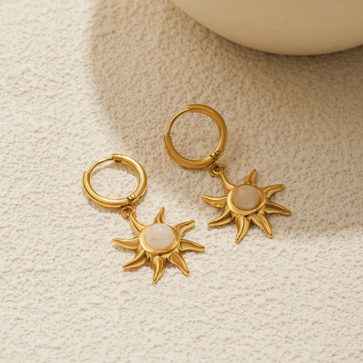 Moon stone sun hoops