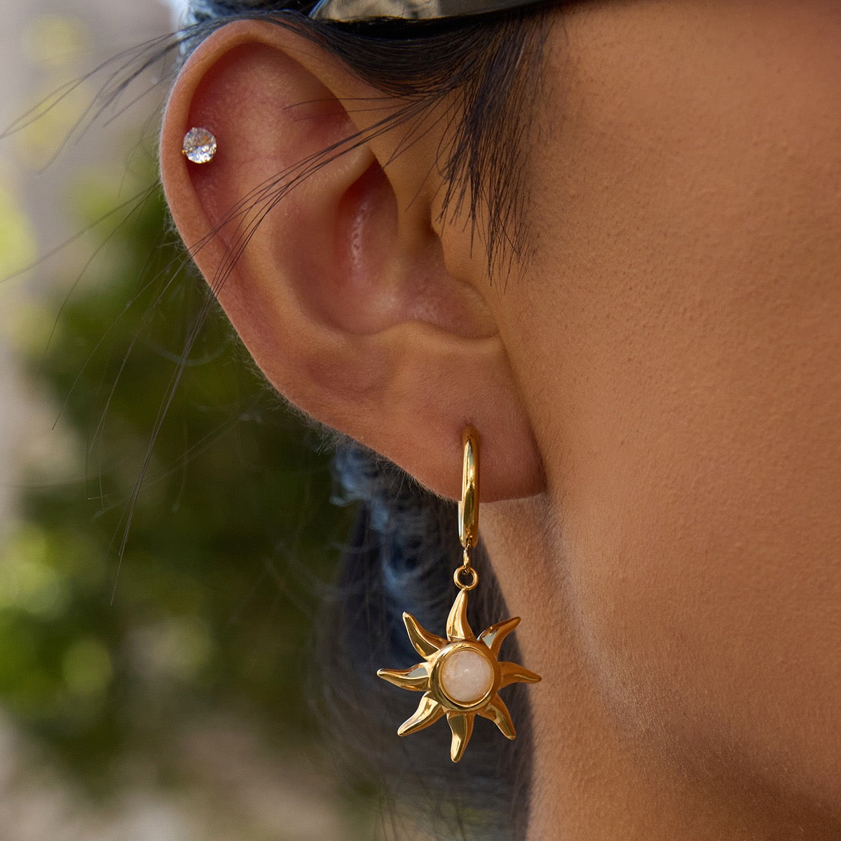 Moon stone sun hoops