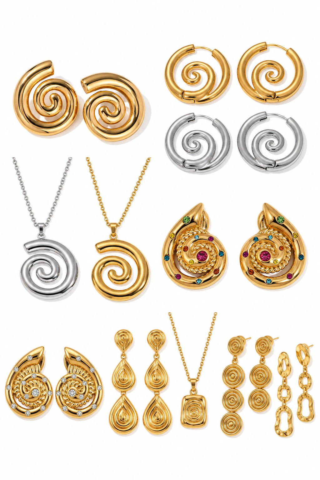 Three swirls earrings necklace collections