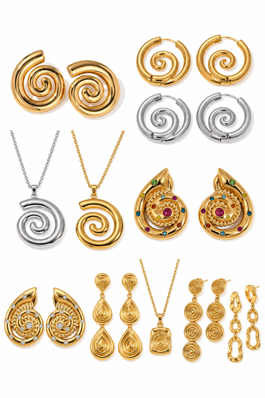 Three swirls earrings necklace collections