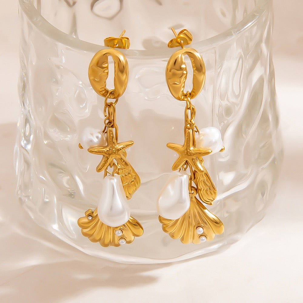 Pearly shell starfish earrings