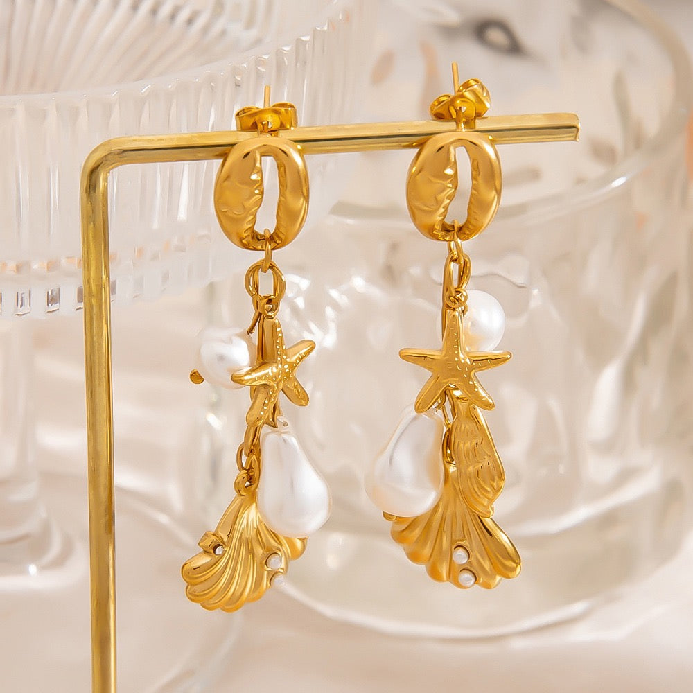 Pearly shell starfish earrings