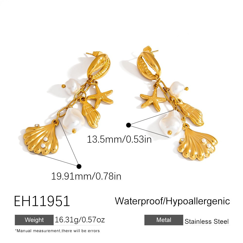 Pearly shell starfish earrings