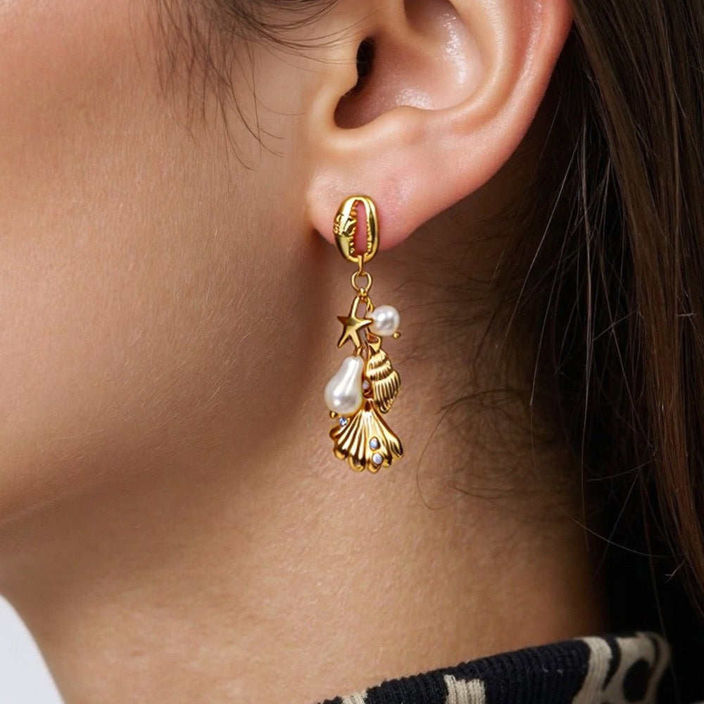 Pearly shell starfish earrings