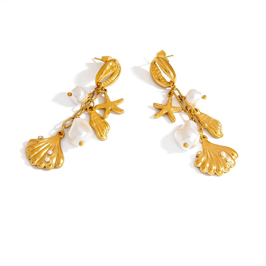 Pearly shell starfish earrings