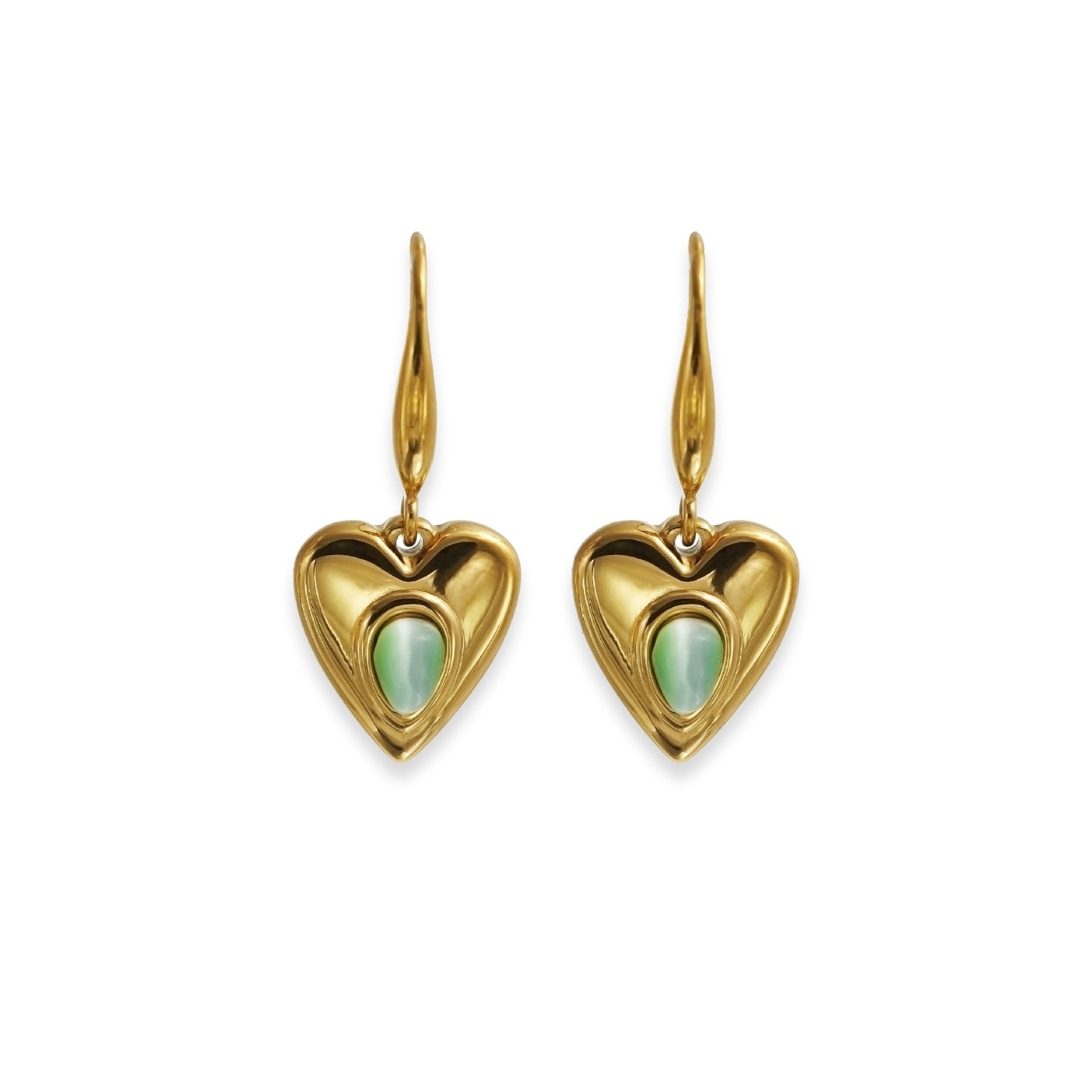 Cat eye stone heart earrings