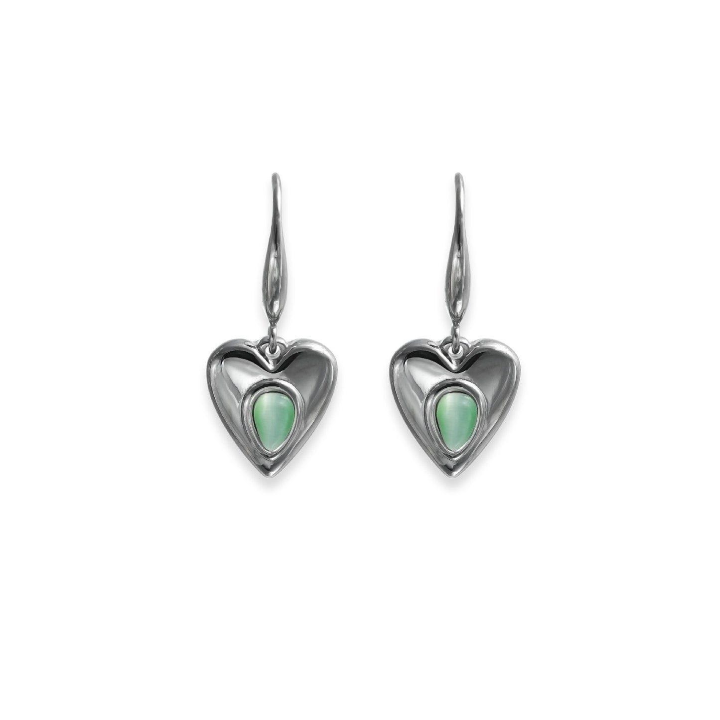 Cat eye stone heart earrings