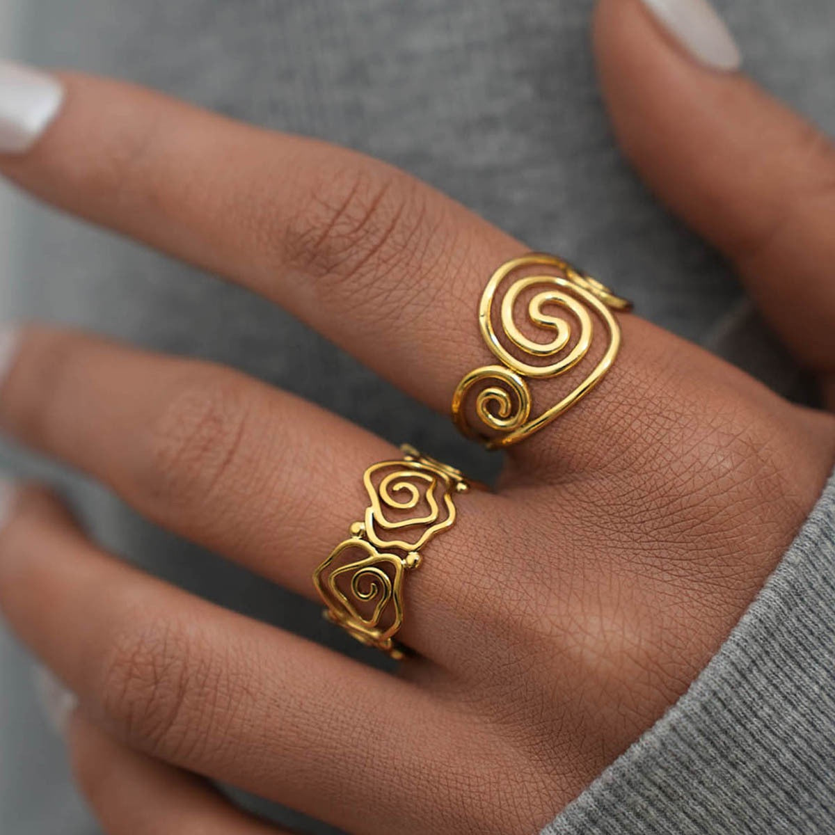 Haji Lines swirl rose rings