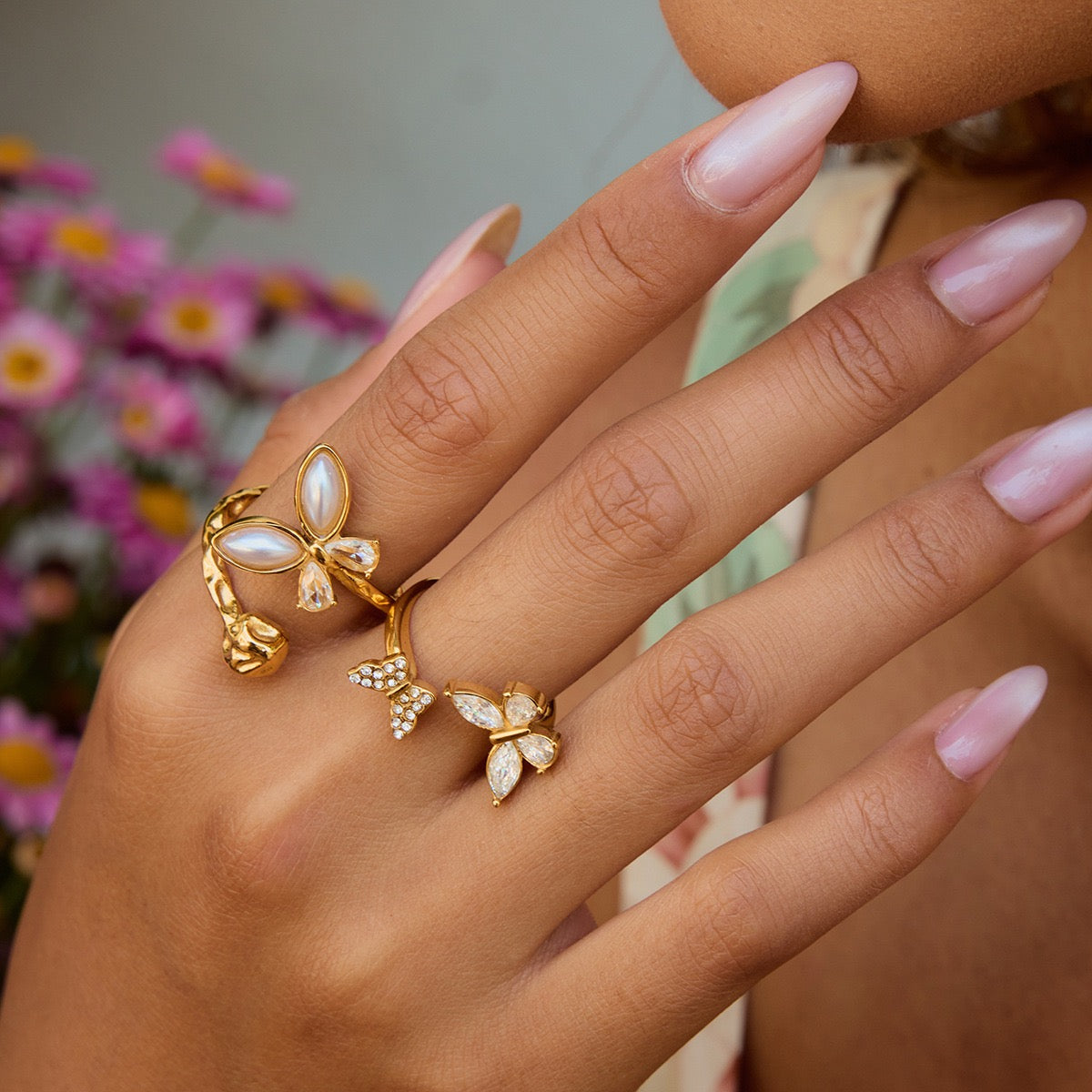 White pearly butterfly ring