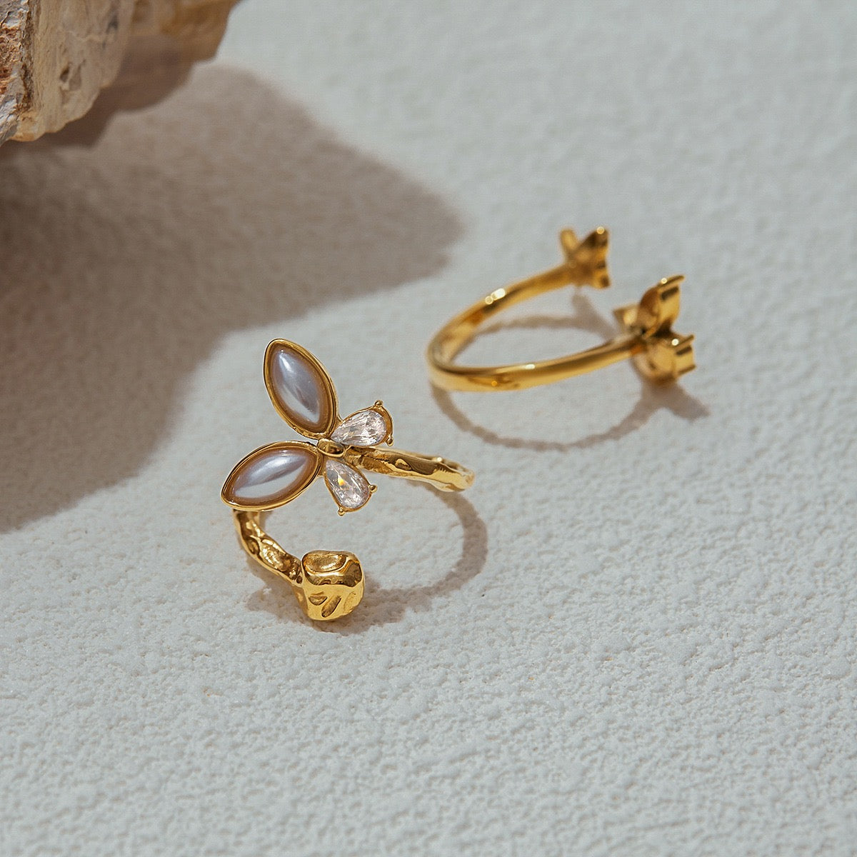 White pearly butterfly ring