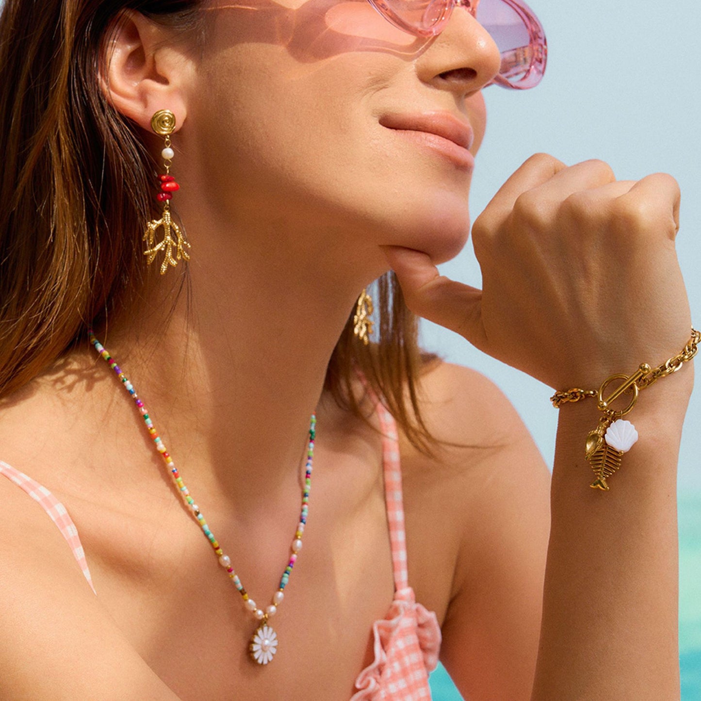 Red stone coral earrings