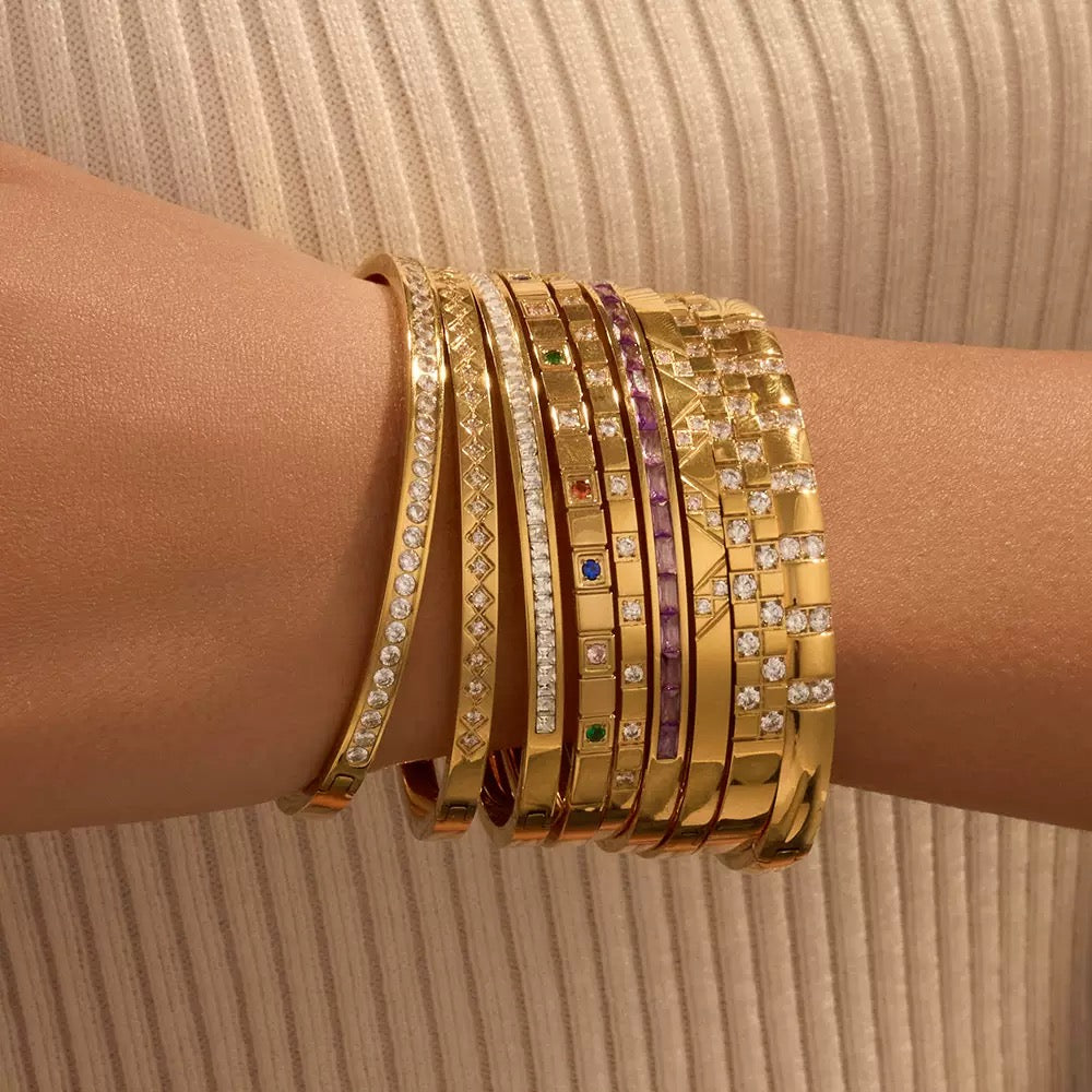 Square rainbow zircon bangle