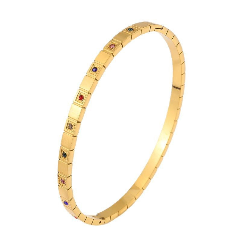 Square rainbow zircon bangle