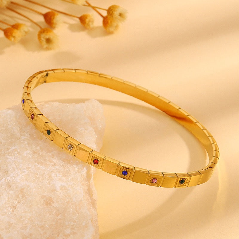 Square rainbow zircon bangle