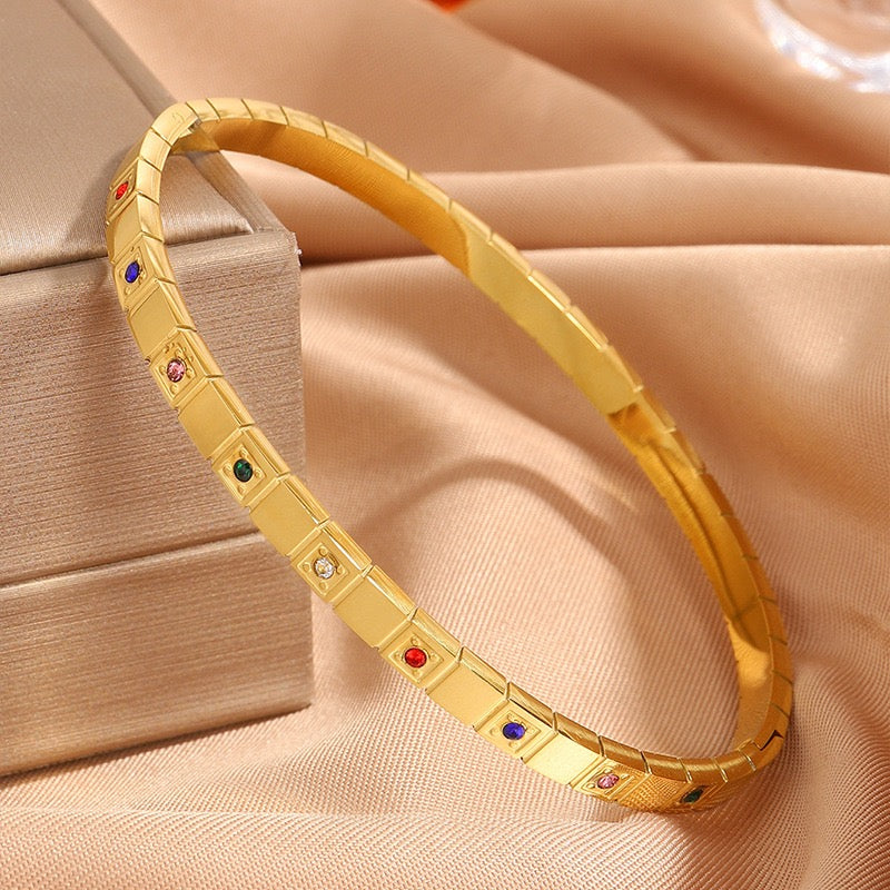 Square rainbow zircon bangle