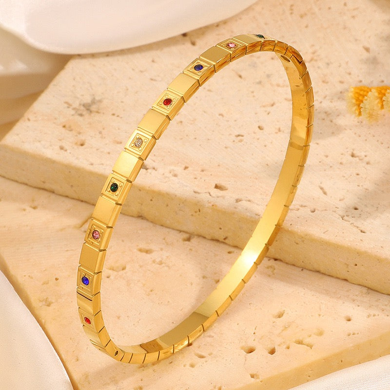 Square rainbow zircon bangle