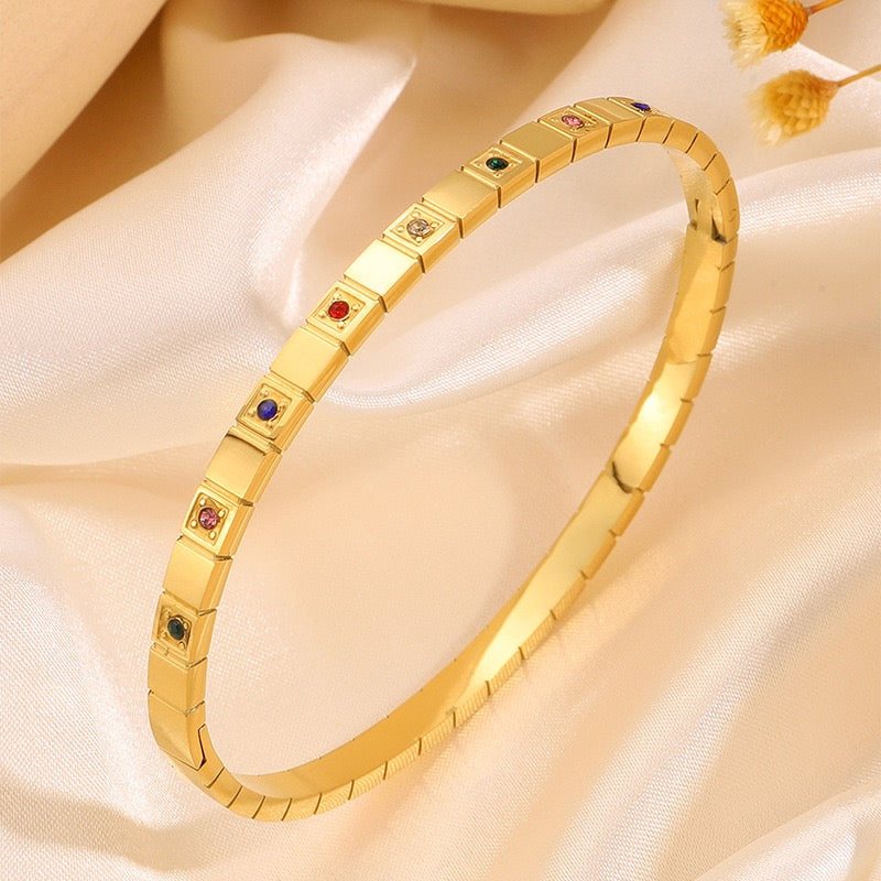 Square rainbow zircon bangle