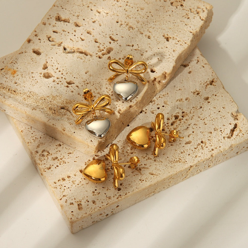 Bow heart earrings