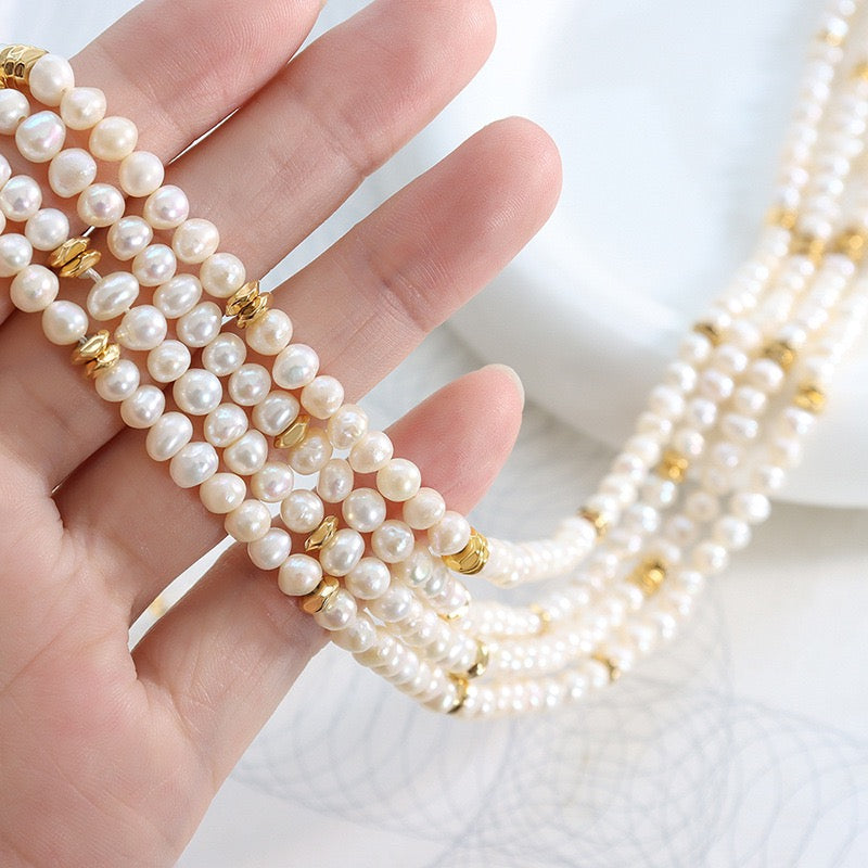 Golden beads freshwater pearls necklace