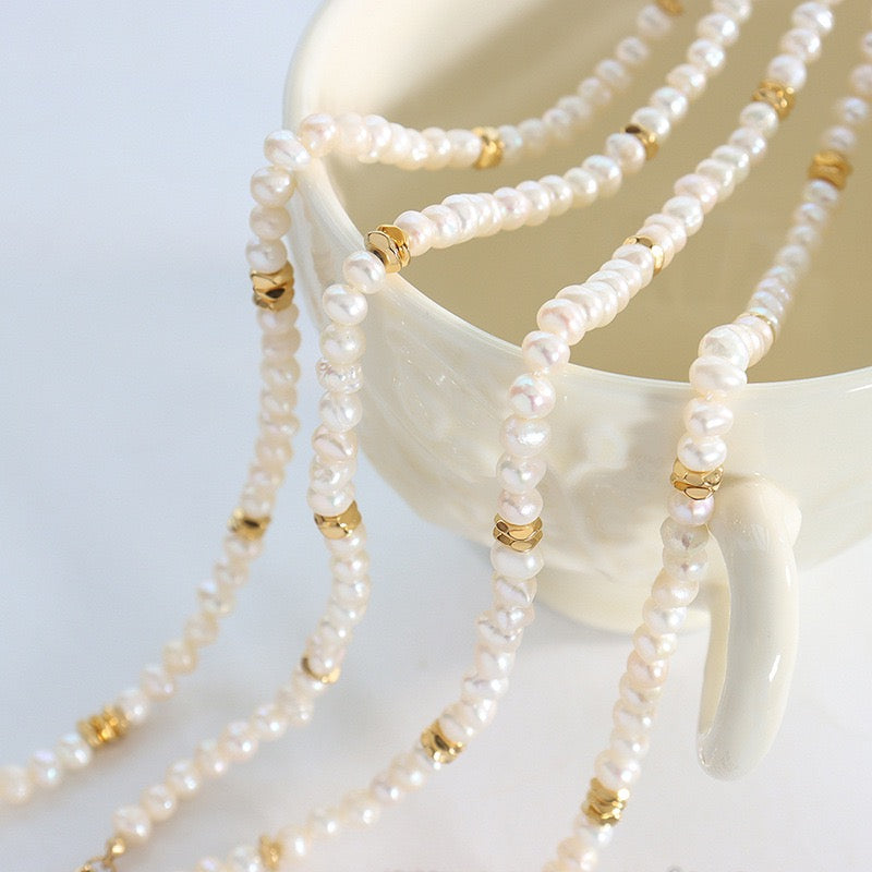 Golden beads freshwater pearls necklace