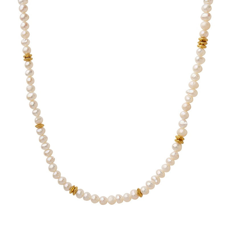 Golden beads freshwater pearls necklace