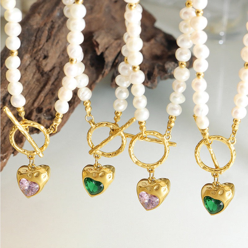 Heart gem freshwater pearls necklace