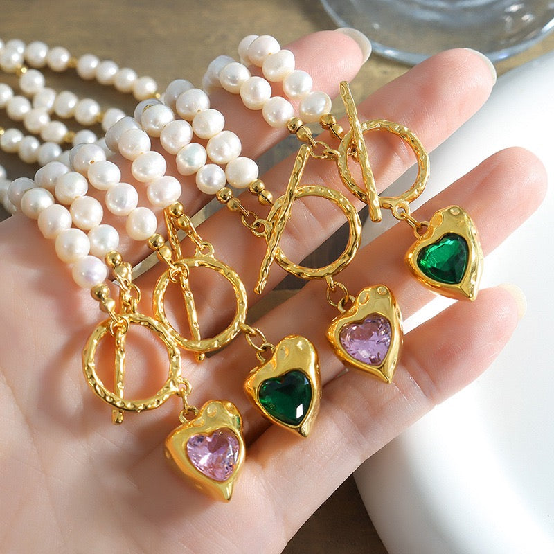 Heart gem freshwater pearls necklace