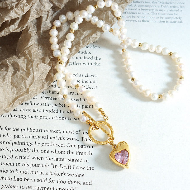 Heart gem freshwater pearls necklace