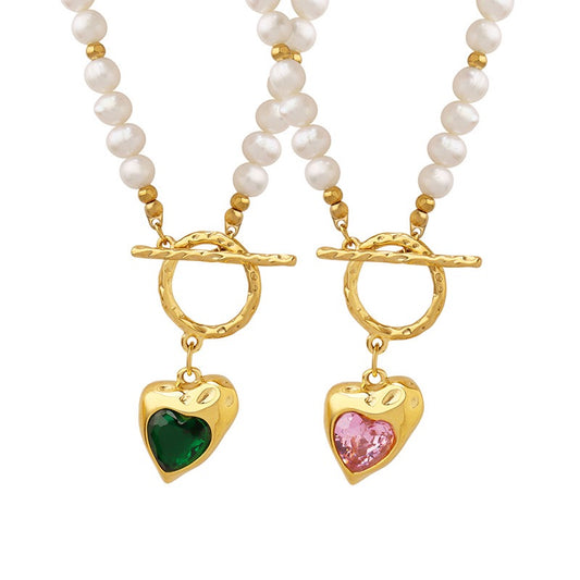 Heart gem freshwater pearls necklace