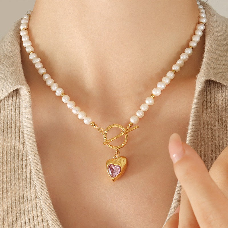 Heart gem freshwater pearls necklace