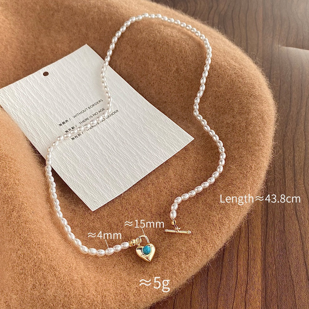 Blue heart lock Pearl necklace