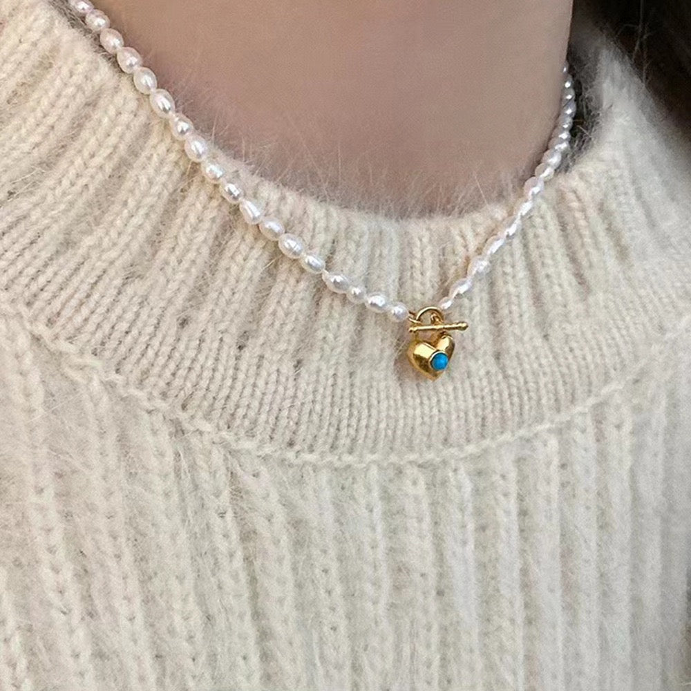 Blue heart lock Pearl necklace