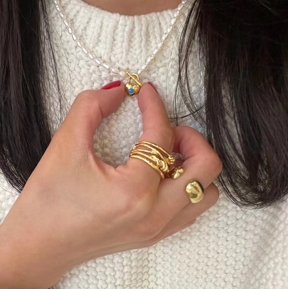 Blue heart lock Pearl necklace