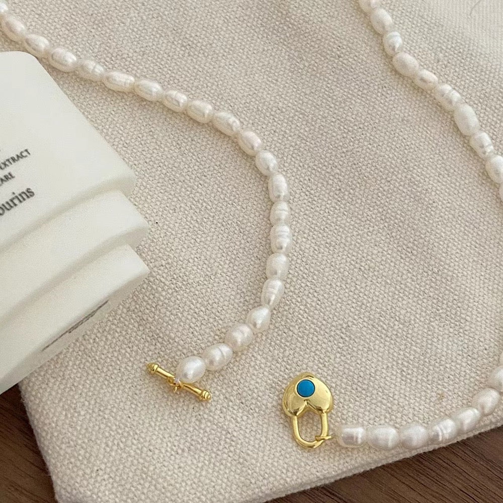Blue heart lock Pearl necklace