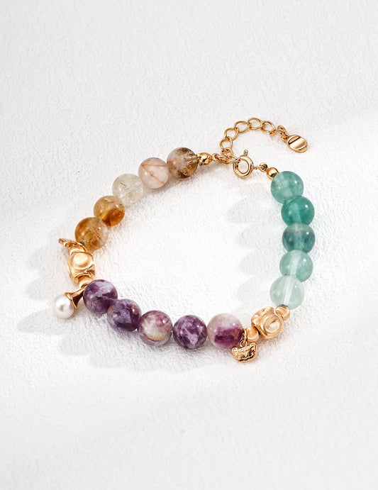 Ussingnite topaz and green fluorite gem bracelet