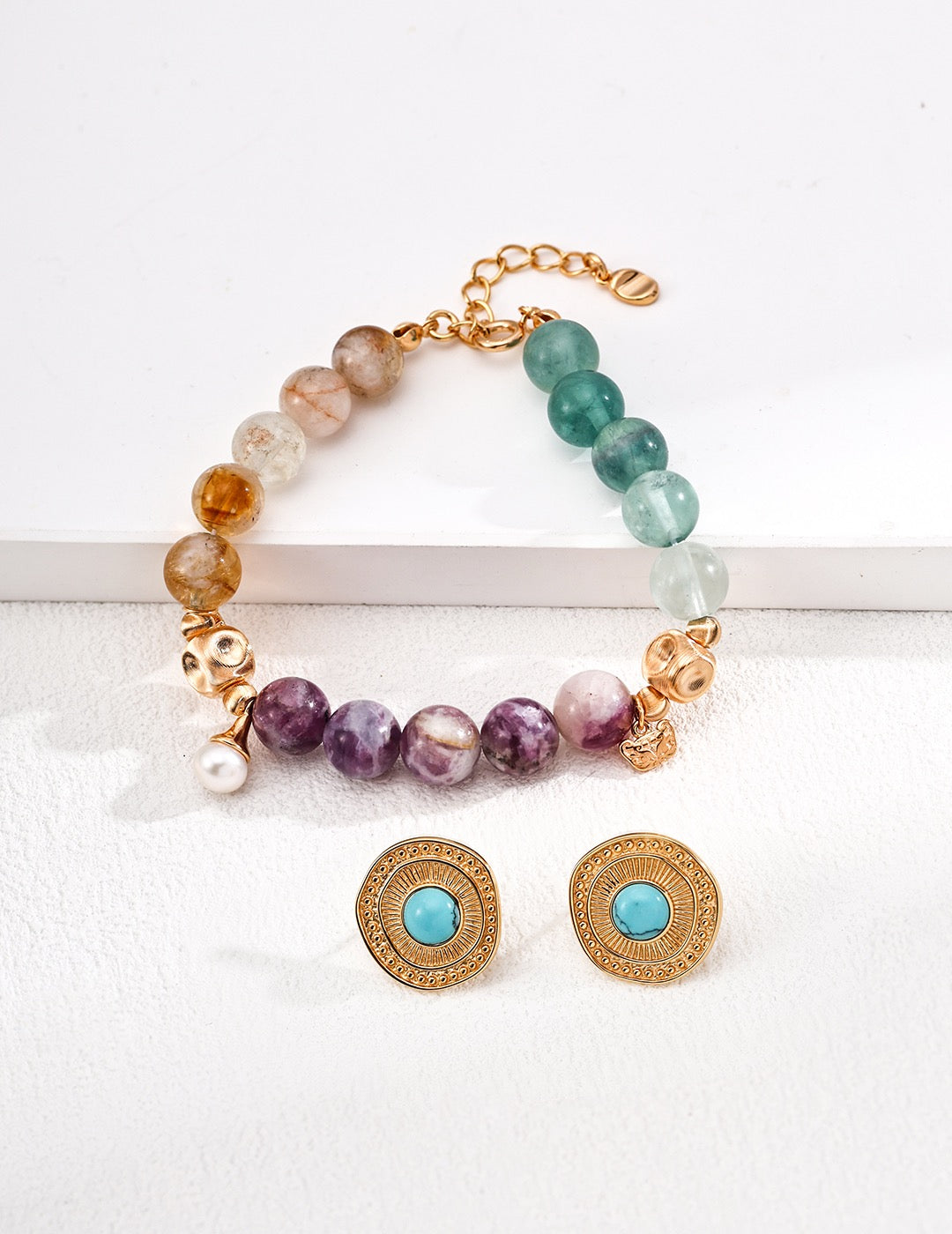Ussingnite topaz and green fluorite gem bracelet